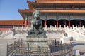 China. Beijing. The bronze lion statue in Forbidden City Royalty Free Stock Photo